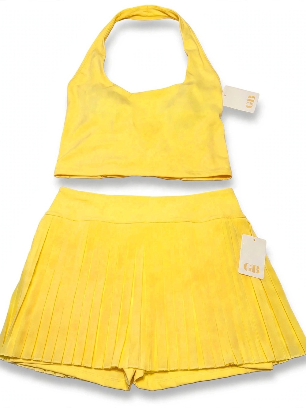 GB TikTok Viral Butter Yellow Tenniscore Matching Set - Skort & Halter XL NWT